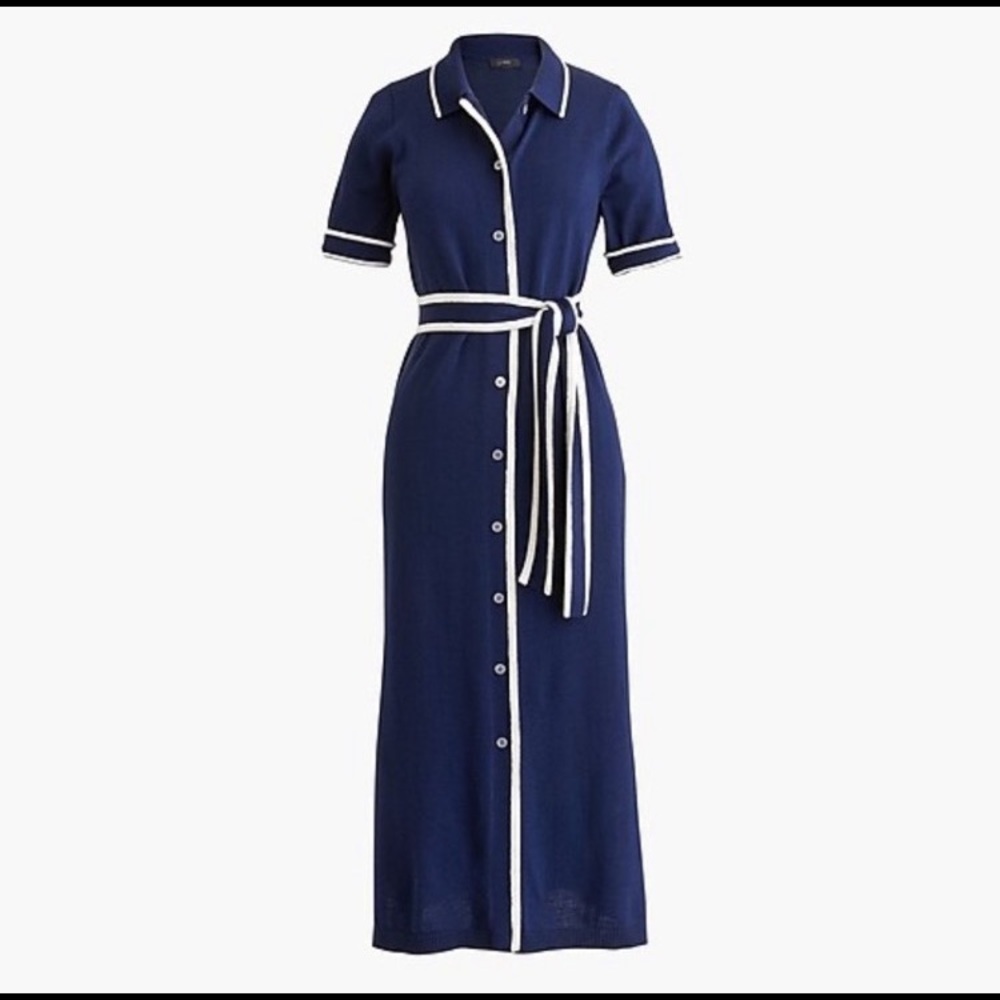 J.Crew navy blue belted sweater dress